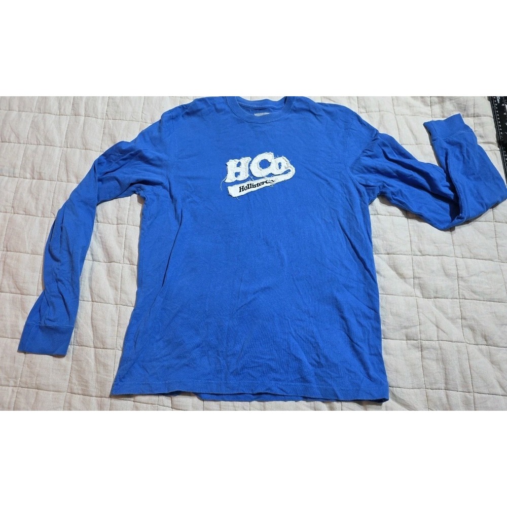 Vintage Hollister Shirt Mens M Long Sleeve Blue Embroidered Spellout Preppy Y2K
